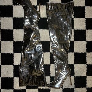 Silver Women's Knee-High Boots
